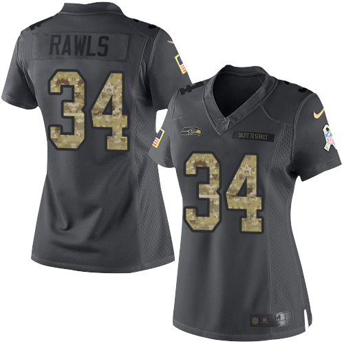 Nike Seahawks #34 Thomas Rawls Black Women's Stitched NFL Limited 2016 Salute to Service Jersey
